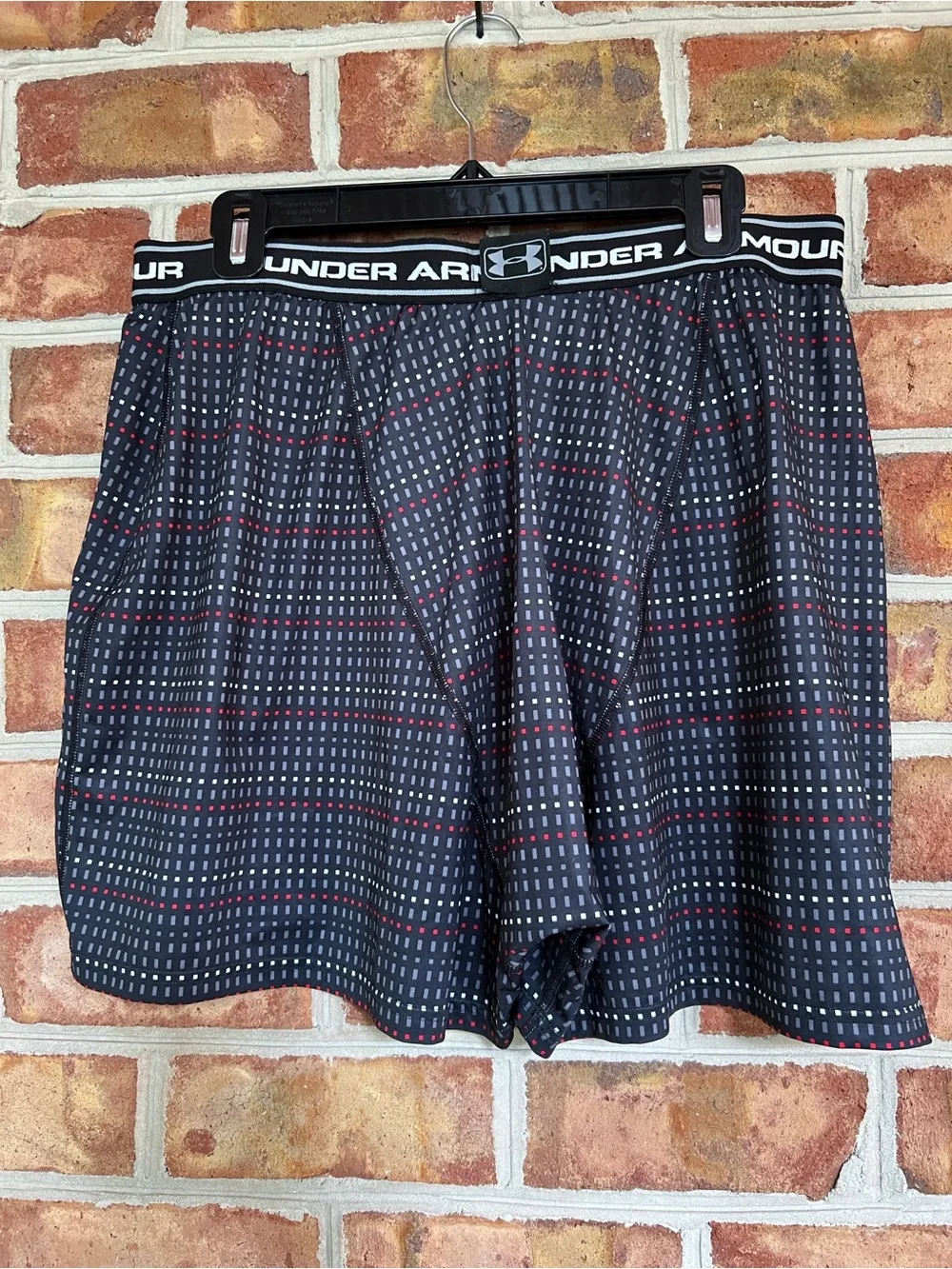 NWOT Under Armour Black Boxer Shorts with Red and White Dot Grid XL